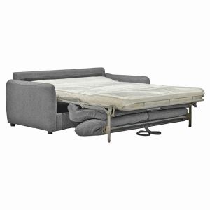 Canapé 3 Places Convertible Rapido L. 190 cm Tissu Chiné Gris Clair avec Matelas Pieds en Métal - JENNY