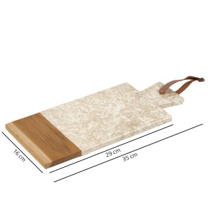 Planche à découper rectangle 35 cm en marbre beige et bois de teck – plateau pésentation et service - FITZ