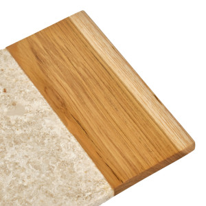Planche à découper rectangle 35 cm en marbre beige et bois de teck – plateau pésentation et service - FITZ