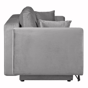 Canapé 3 Places Convertible L.220 cm en Velours Gris 2 Coussins et Pieds en Métal - KIARA