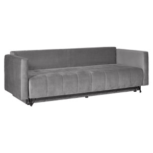 Canapé 3 Places Convertible L.220 cm en Velours Gris 2 Coussins et Pieds en Métal - KIARA