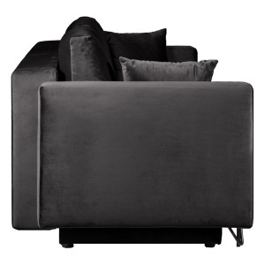 Canapé 3 Places Convertible L.220 cm en Velours Gris Anthracite 2 Coussins et Pieds en Métal - KIARA