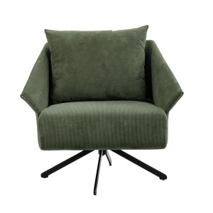 Fauteuil rotatif 360° en velours côtelé vert accoudoirs et surpiqures – cozy rétro et élégant – ZENITA