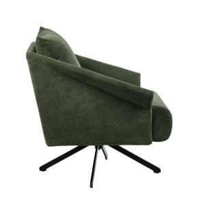 Fauteuil rotatif 360° en velours côtelé vert accoudoirs et surpiqures – cozy rétro et élégant – ZENITA