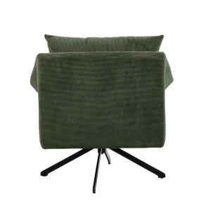 Fauteuil rotatif 360° en velours côtelé vert accoudoirs et surpiqures – cozy rétro et élégant – ZENITA