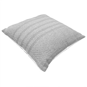Coussin carré 40 x 40 cm en coton brodé avec motifs lignes gris et blanc - FLICKER
