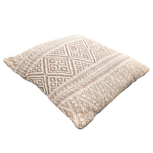 Coussin carré 40 x 40 cm en coton brodé avec motifs aztèques beige et écru - LUSTER