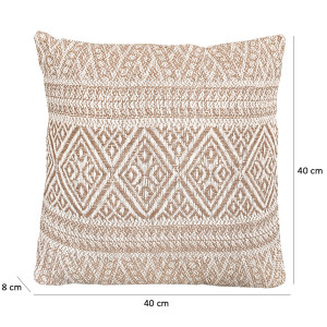 Coussin carré 40 x 40 cm en coton brodé avec motifs aztèques beige et écru - LUSTER