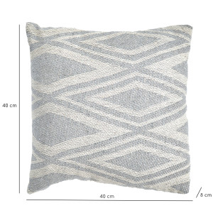 Coussin carré 40 x 40 cm en coton brodé avec motifs grands losanges gris et écru - BEAM