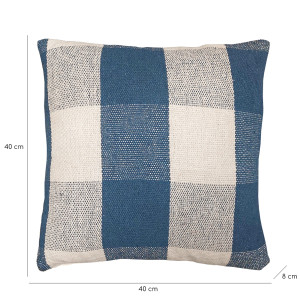 Lot de 2 coussins carrés 40 x 40 cm en coton brodé avec carreaux bleu et écru - ATLAS