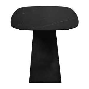 Table de Repas 160 cm en Céramique Noir Marbré Bords Arrondis Pieds Évasés en Métal - ICHIGO