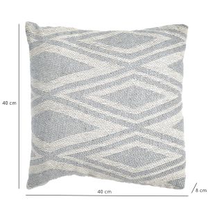 Lot de 2 coussins carrés 40 x 40 cm en coton brodé avec motifs grands losanges gris et écru - BEAM