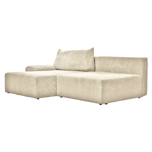 Canapé d'Angle Réversible et Convertible Revêtement Velours Beige Côtelé avec Accoudoirs et Coussins - Design Moderne - LESTER