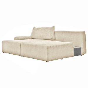 Canapé d'Angle Réversible et Convertible Revêtement Velours Beige Côtelé avec Accoudoirs et Coussins - Design Moderne - LESTER