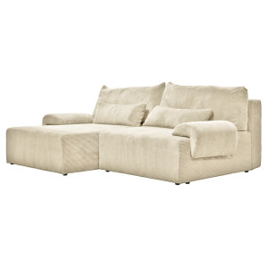 Canapé d'Angle Réversible et Convertible Revêtement Velours Beige Côtelé avec Accoudoirs et Coussins - Design Moderne - LESTER