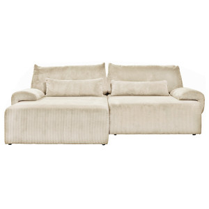 Canapé d'Angle Réversible et Convertible Revêtement Velours Beige Côtelé avec Accoudoirs et Coussins - Design Moderne - LESTER