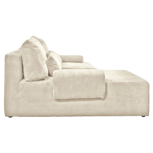 Canapé d'Angle Réversible et Convertible Revêtement Velours Beige Côtelé avec Accoudoirs et Coussins - Design Moderne - LESTER