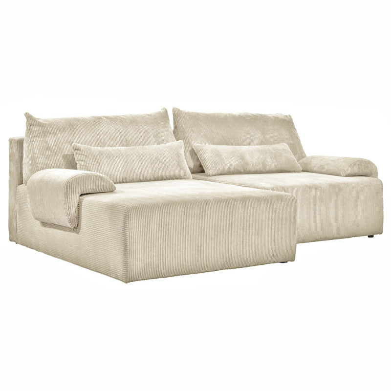 Canapé d'Angle Réversible et Convertible Revêtement Velours Beige Côtelé avec Accoudoirs et Coussins - Design Moderne - LESTER