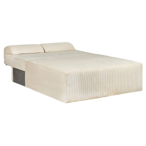 Canapé 2 Places Convertible Velours Beige Côtelé avec Accoudoirs et Coussins - LESTER