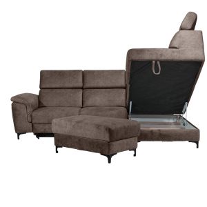 Canapé d'Angle Droit Convertible coffre pouf et appuis-tête réglables microfibre marron – MERRIN