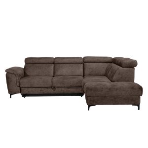 Canapé d'Angle Droit Convertible coffre pouf et appuis-tête réglables microfibre marron – MERRIN