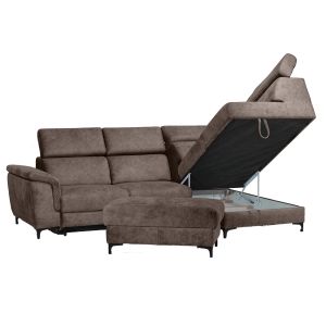 Canapé d'Angle Droit Convertible coffre pouf et appuis-tête réglables microfibre marron – MERRIN