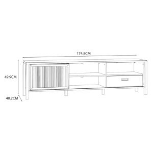 Meuble TV175 cmDécor Noir et Chêne 1 Porte Coulissante Ajourée 1 Tiroir Poignée Noir - SELENA