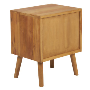 Table de chevet / table d'appoint H. 55 cm 2 tiroirs et pieds évasés en bois de teck naturel - COMÈTE