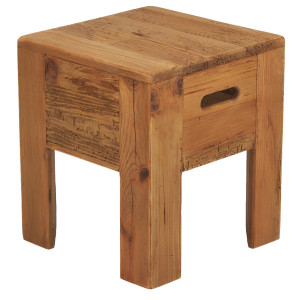 Tabouret carré / table d'appoint en bois de pin recyclé - naturel et montagnard - CHALET