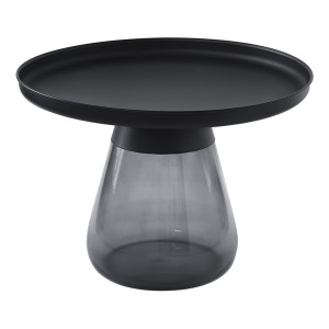 Table d'Appoint H. 42 cm en Verre Trempé Noir Fumé avec Plateau en Métal Noir - Moderne et Minimaliste - SHURI