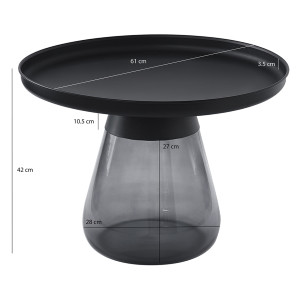 Table d'Appoint H. 42 cm en Verre Trempé Noir Fumé avec Plateau en Métal Noir - Moderne et Minimaliste - SHURI