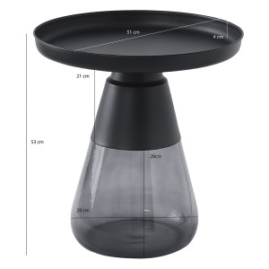 Table d'Appoint H. 53 cm en Verre Trempé Noir Fumé avec Plateau en Métal Noir - Moderne et Minimaliste - SHURI