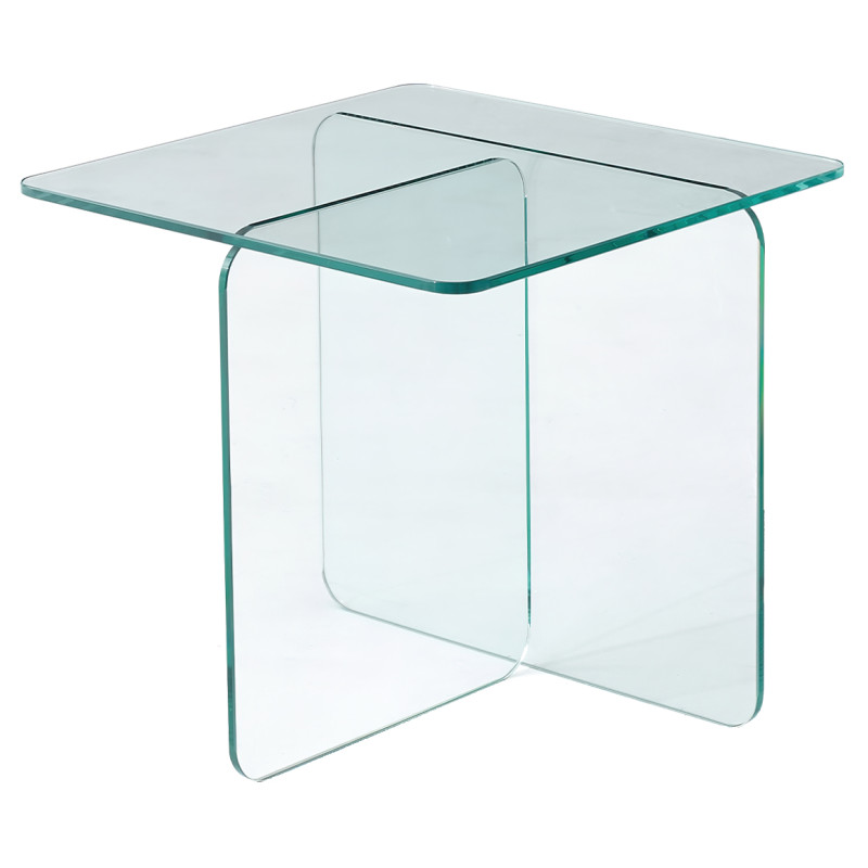 Table d'Appoint Carrée 50 x 50 cm en Verre Trempé Transparent - Minimaliste et Contemporain - ICE