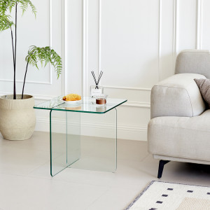 Table d'Appoint Carrée 50 x 50 cm en Verre Trempé Transparent - Minimaliste et Contemporain - ICE