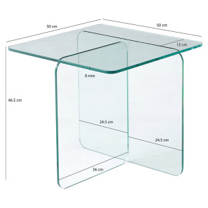 Table d'Appoint Carrée 50 x 50 cm en Verre Trempé Transparent - Minimaliste et Contemporain - ICE