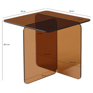 Table d'Appoint Carrée 50 x 50 cm en Verre Trempé Cuivré Fumé - Minimaliste et Contemporain - ICE