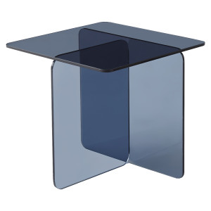 Table d'Appoint Carrée 50 x 50 cm en Verre Trempé Bleu Foncé Fumé - Minimaliste et Contemporain - ICE