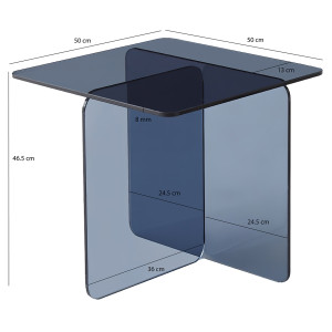 Table d'Appoint Carrée 50 x 50 cm en Verre Trempé Bleu Foncé Fumé - Minimaliste et Contemporain - ICE