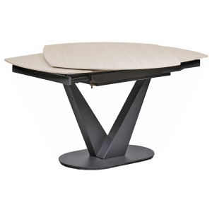 Table de Repas 120 à 180 x 90 cm Plateau Céramique Effet Bois Clair Pied Central Métal Gris - MARSHALL