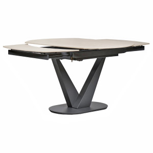 Table de Repas 120 à 180 x 90 cm Plateau Céramique Effet Bois Clair Pied Central Métal Gris - MARSHALL