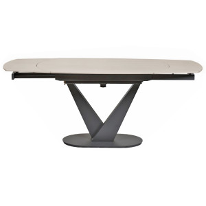 Table de Repas 120 à 180 x 90 cm Plateau Céramique Effet Bois Clair Pied Central Métal Gris - MARSHALL