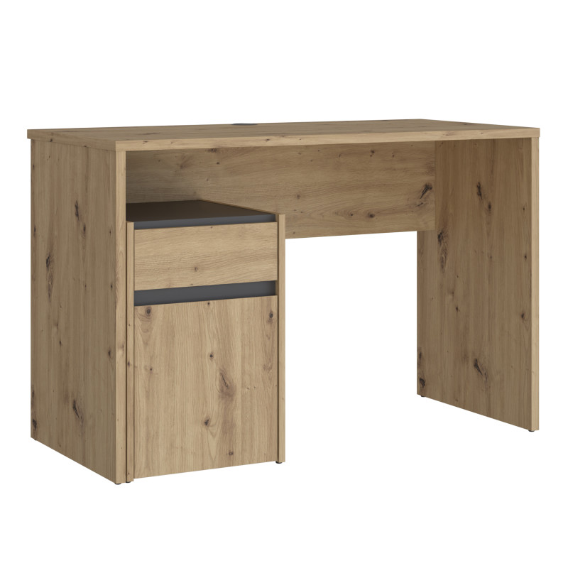 Bureau L. 110 cm avec caisson amovible 1 porte 1 tablette 1 tiroir décor bois chêne rustique et gris foncé mat - ODYSSÉE