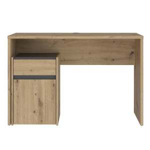 Bureau L. 110 cm avec caisson amovible 1 porte 1 tablette 1 tiroir décor bois chêne rustique et gris foncé mat - ODYSSÉE