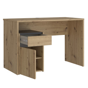 Bureau L. 110 cm avec caisson amovible 1 porte 1 tablette 1 tiroir décor bois chêne rustique et gris foncé mat - ODYSSÉE