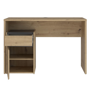 Bureau L. 110 cm avec caisson amovible 1 porte 1 tablette 1 tiroir décor bois chêne rustique et gris foncé mat - ODYSSÉE