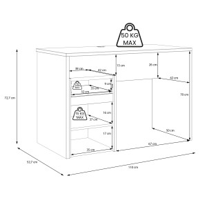 Bureau L. 110 cm avec caisson amovible 1 porte 1 tablette 1 tiroir blanc mat et décor bois de chêne - ODYSSÉE