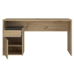 Bureau L. 140 cm avec caisson amovible 1 porte 1 tablette 1 tiroir décor bois chêne rustique et gris foncé mat -ODYSSÉE