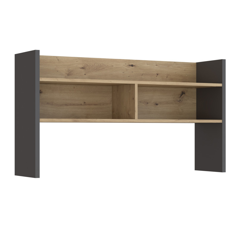 Surmeuble de bureau L. 110 cm rangements 2 niches 1 étagère décor bois de chêne rustique et gris foncé - ODYSSÉE