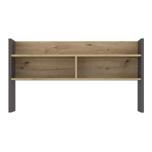 Surmeuble de bureau L. 110 cm rangements 2 niches 1 étagère décor bois de chêne rustique et gris foncé - ODYSSÉE