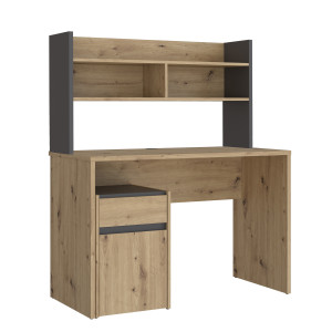 Surmeuble de bureau L. 110 cm rangements 2 niches 1 étagère décor bois de chêne rustique et gris foncé - ODYSSÉE